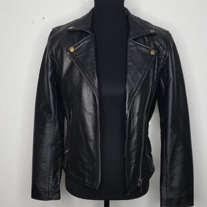 Vintage Black Leather Moto Style Jacket Size S Juniors Biker 90s Grunge